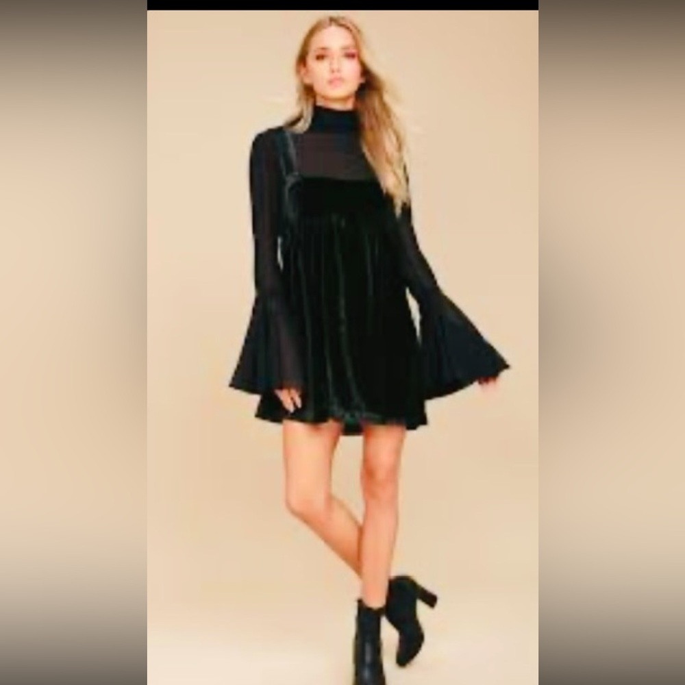 Free People black velvet counting stars long sleeve mini dress